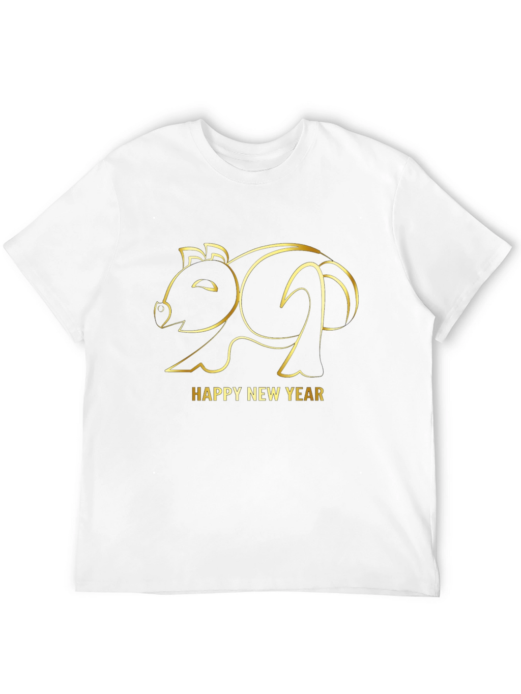 Happy New Year Pig Outline Black T-Shirt