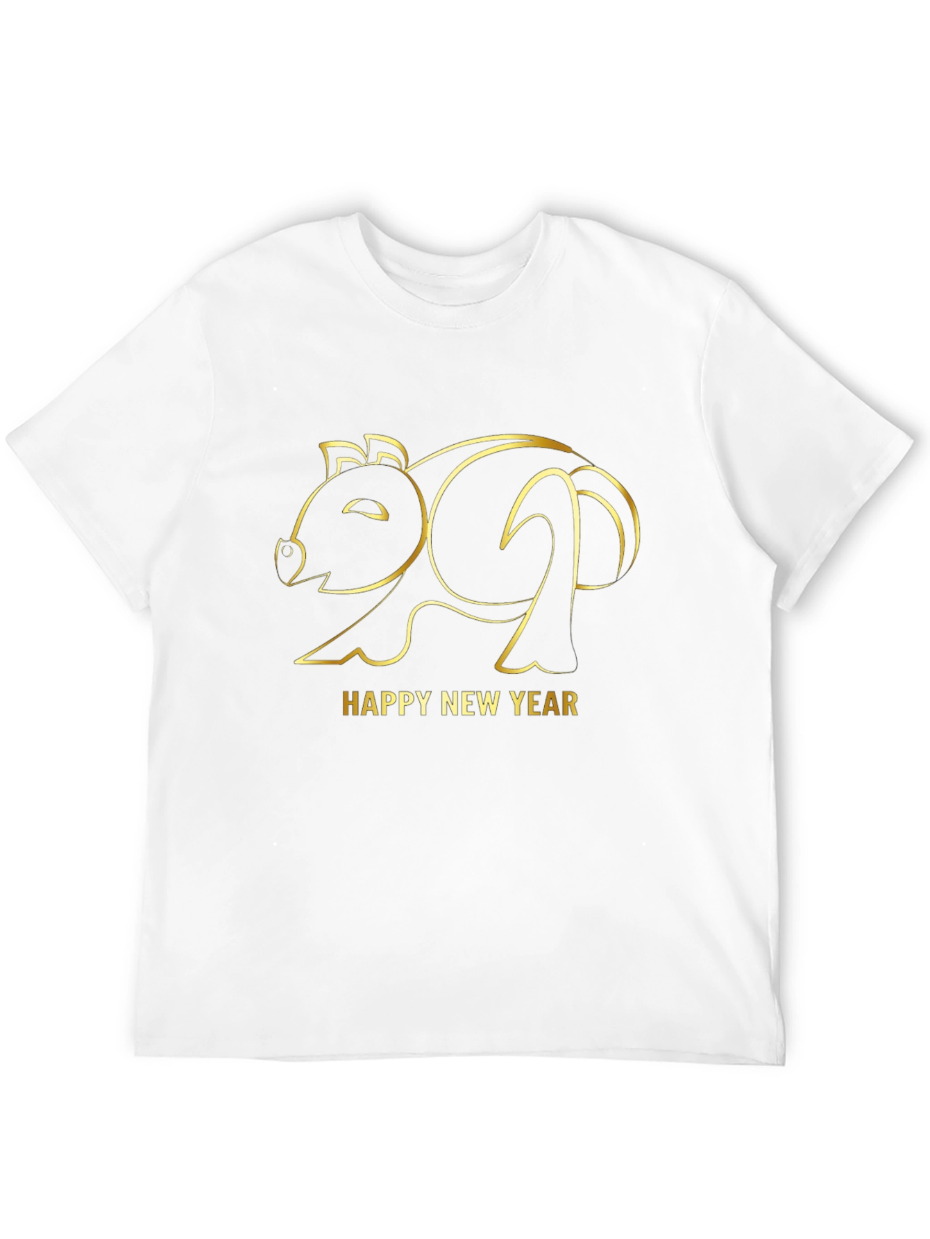 Happy New Year Pig Outline Black T-Shirt