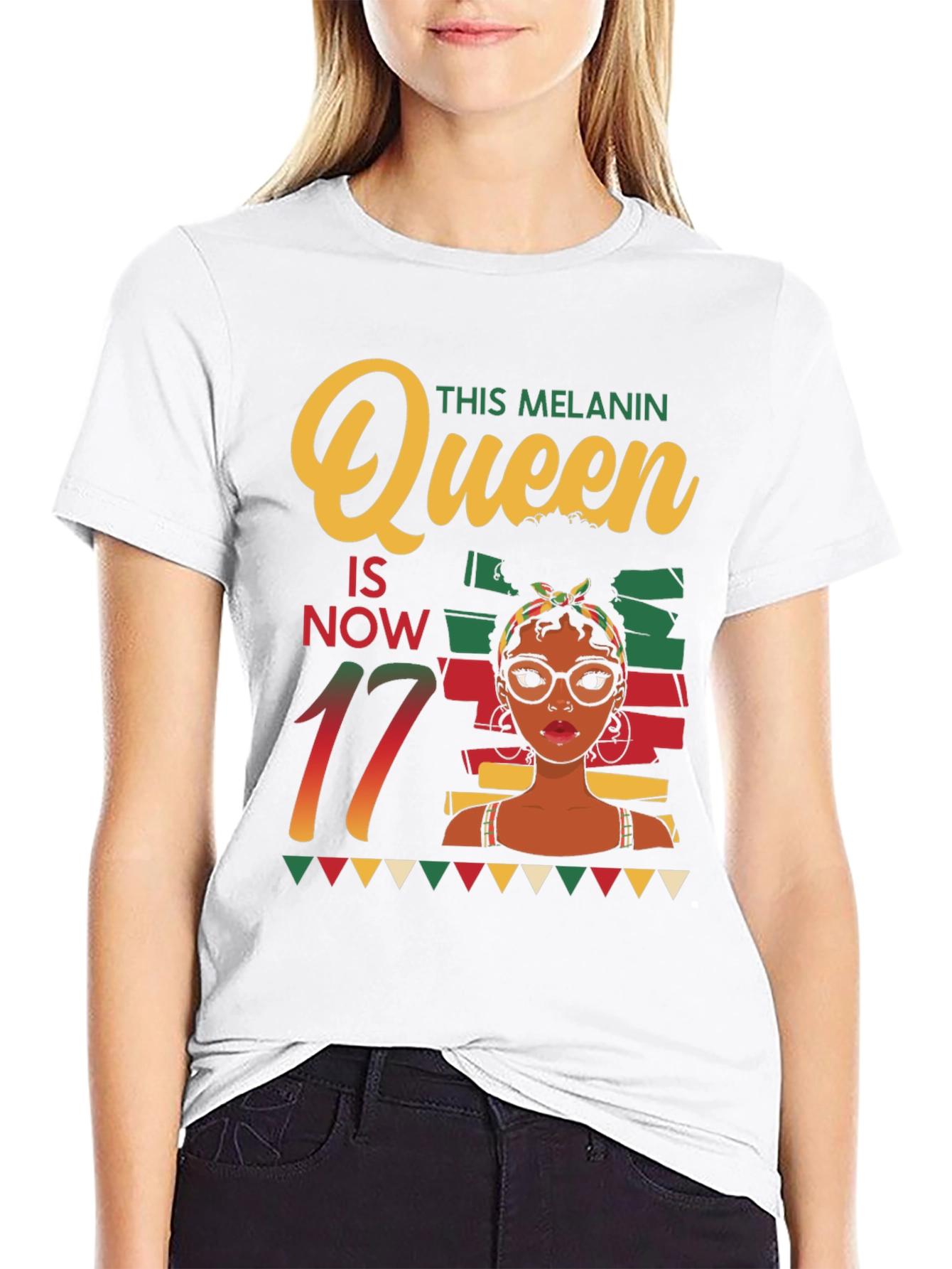 Melanin Queen 17th Birthday Black T-Shirt