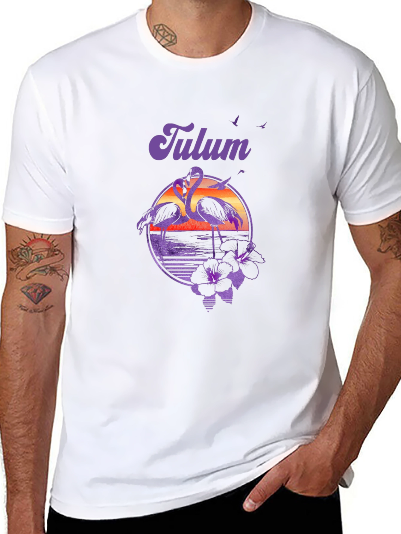 Tulum Flamingo Sunset Graphic Tee - Vacation Vibes