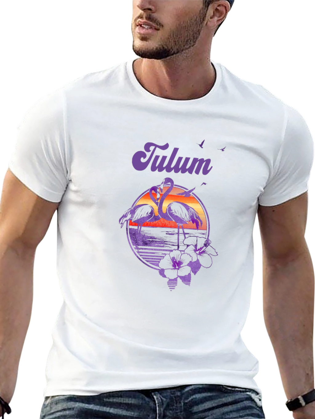 Tulum Flamingo Sunset Graphic Tee - Vacation Vibes