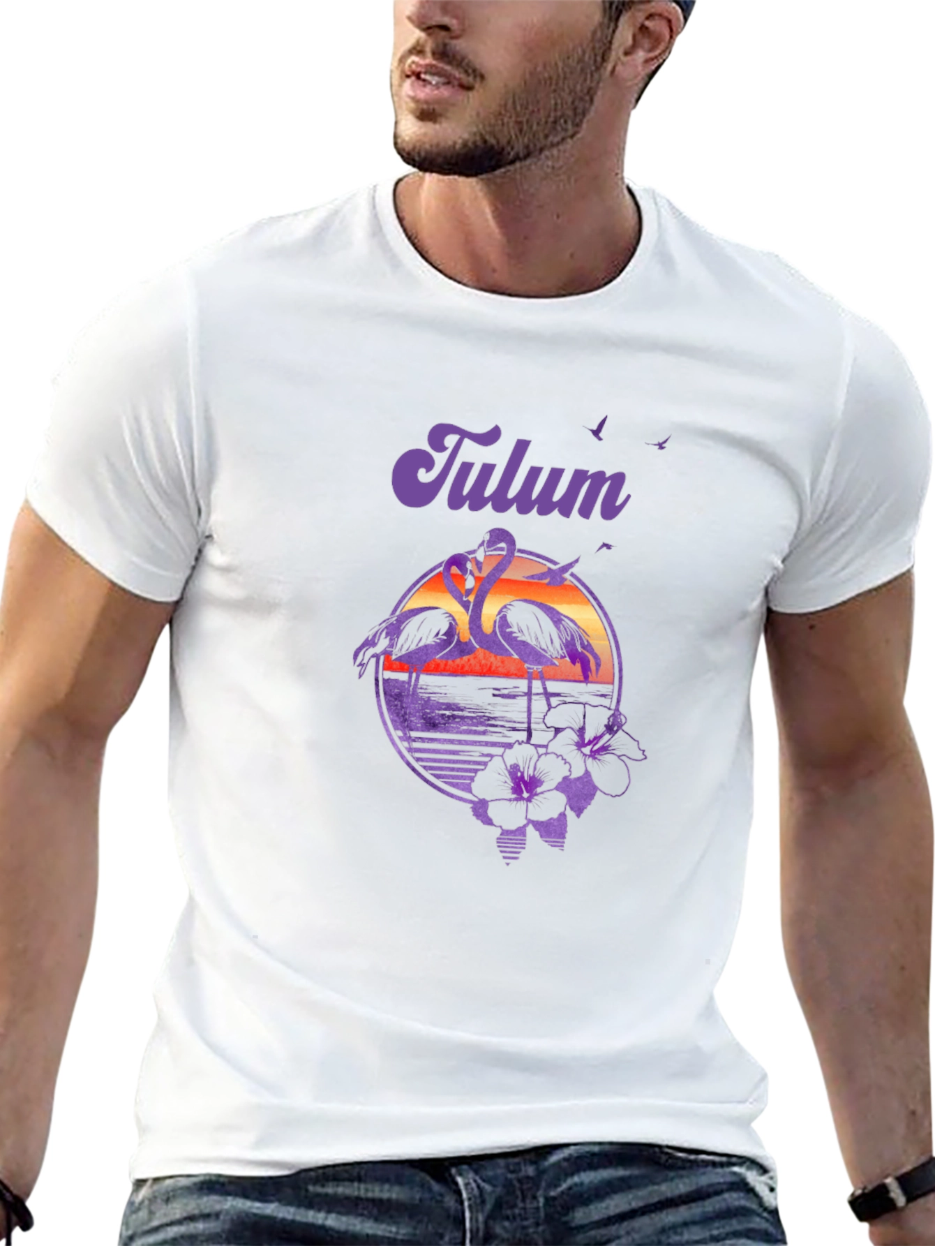 Tulum Flamingo Sunset Graphic Tee - Vacation Vibes