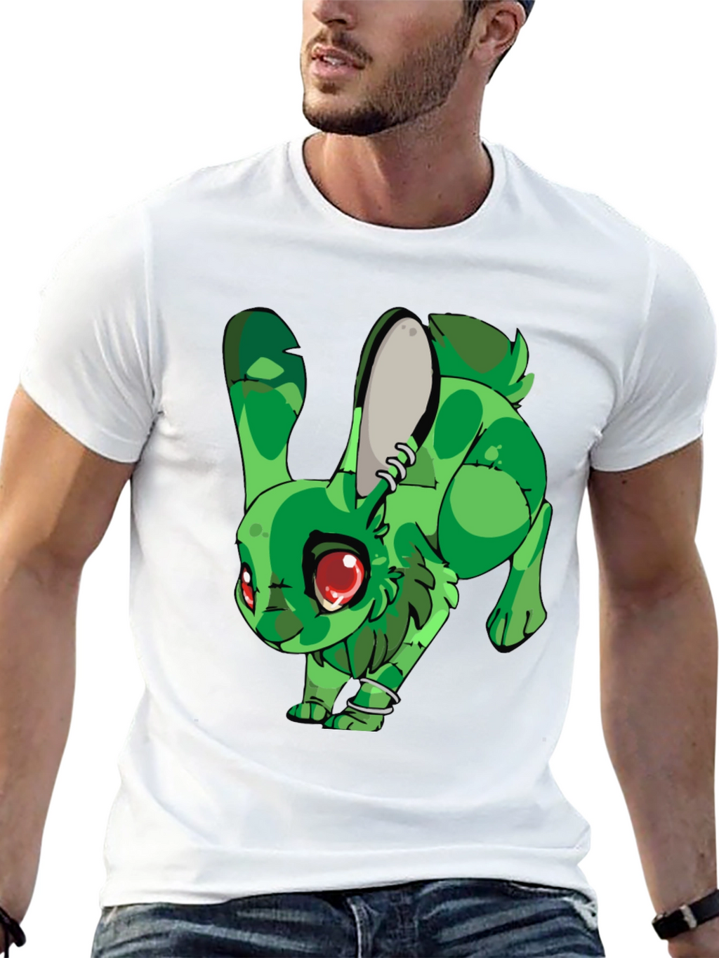 Green Rabbit Graphic Print T-Shirt