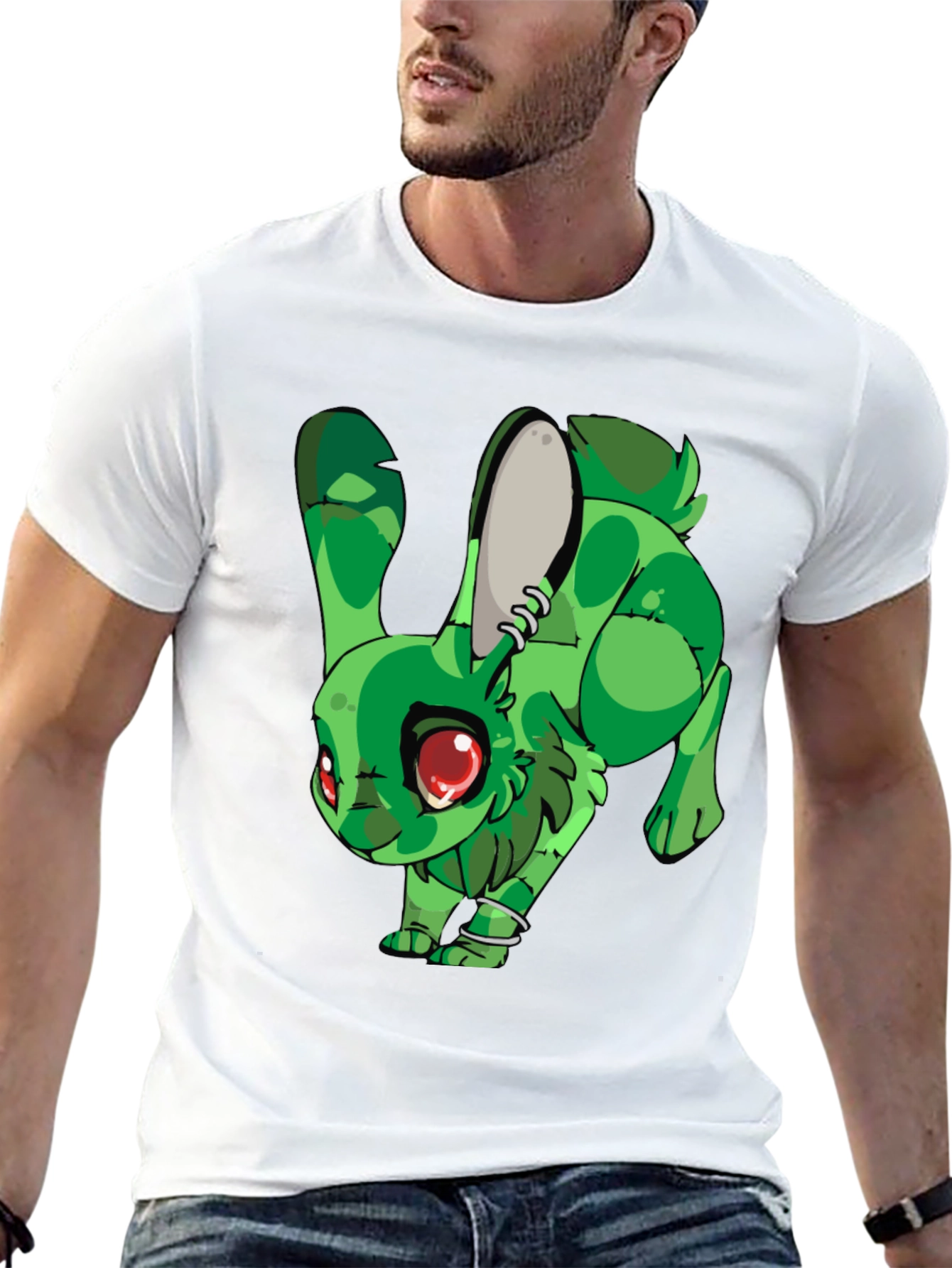 Green Rabbit Graphic Print T-Shirt