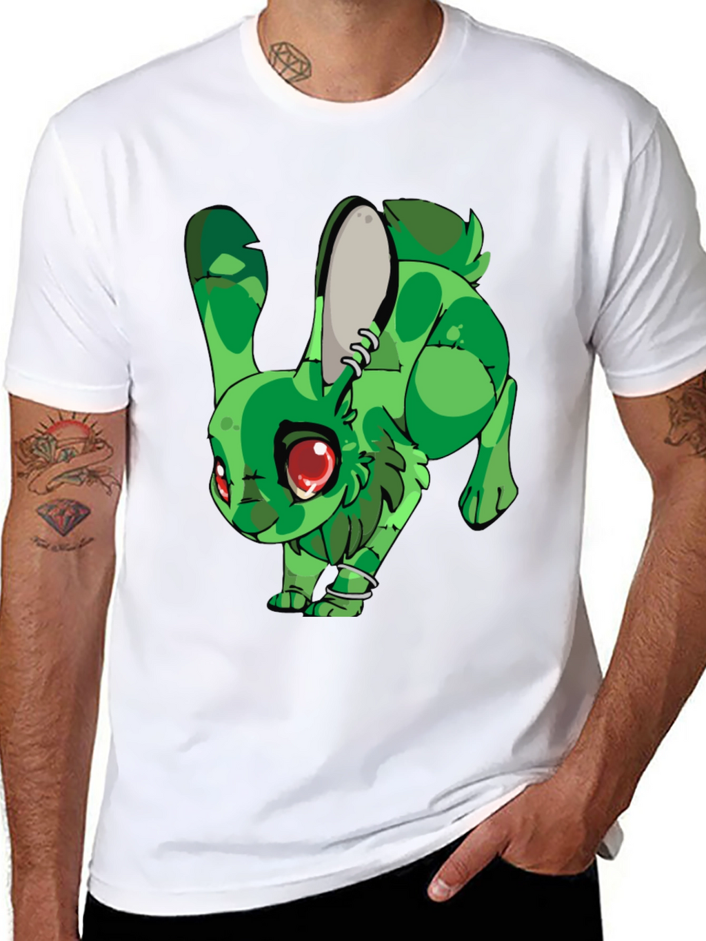 Green Rabbit Graphic Print T-Shirt