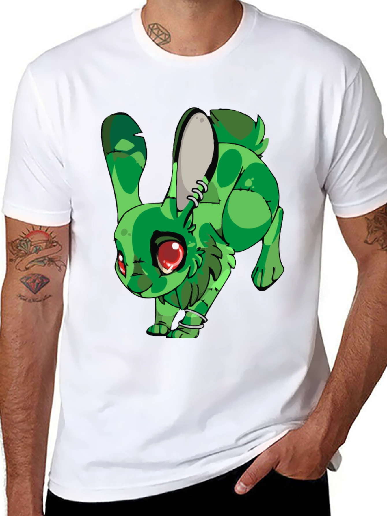 Green Rabbit Graphic Print T-Shirt