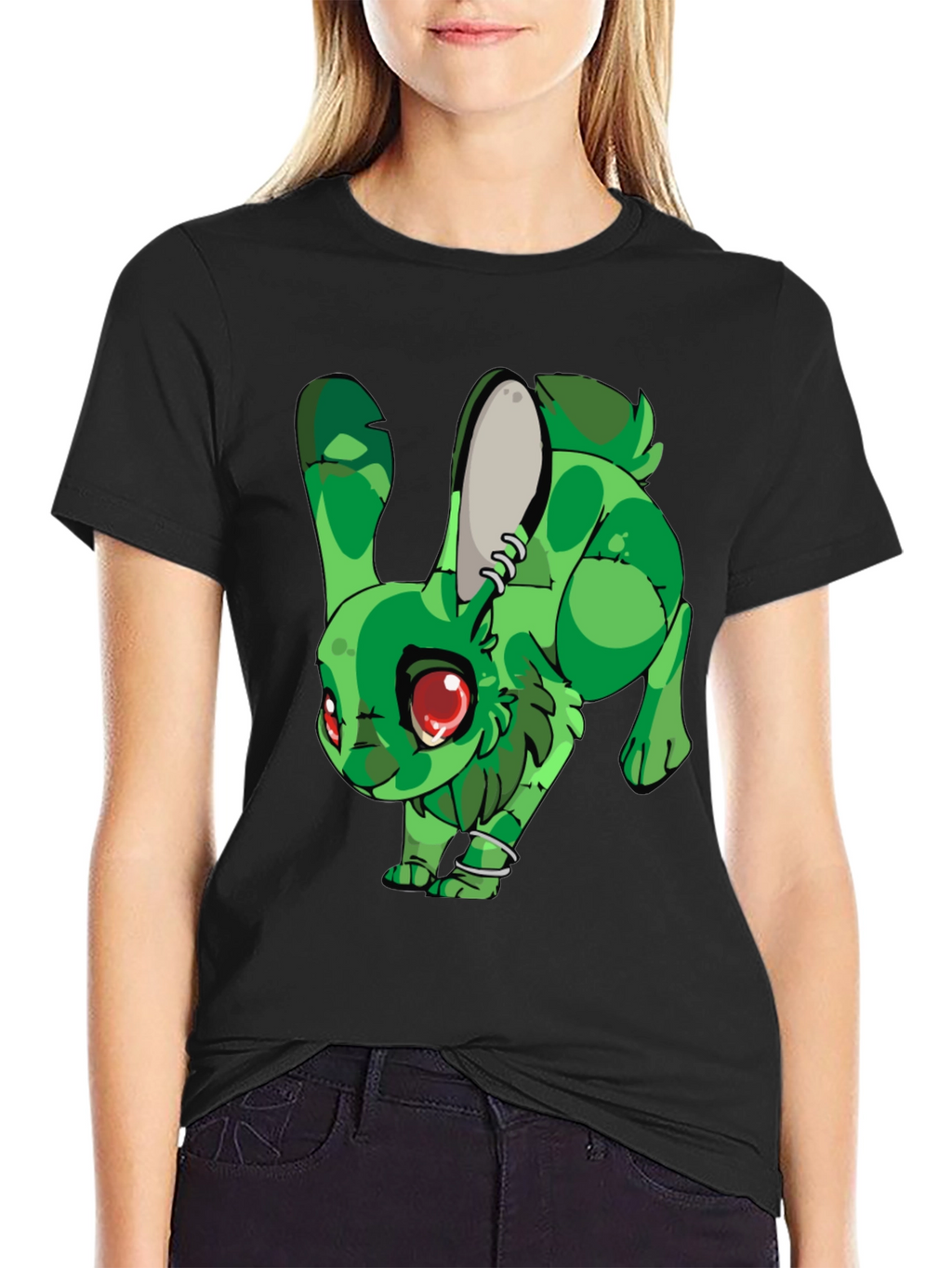 Green Rabbit Graphic Print T-Shirt