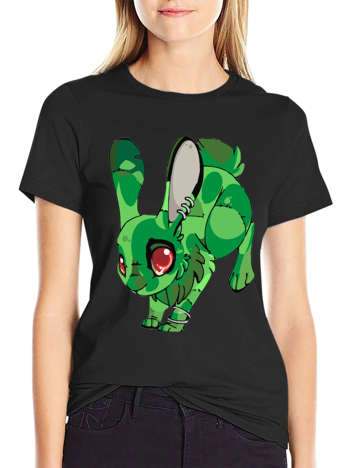 Green Rabbit Graphic Print T-Shirt