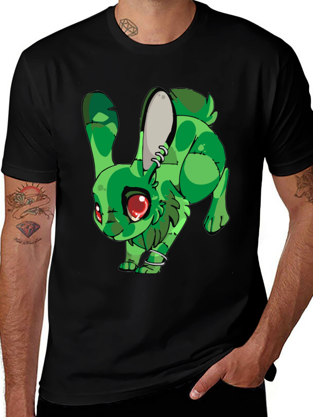 Green Rabbit Graphic Print T-Shirt