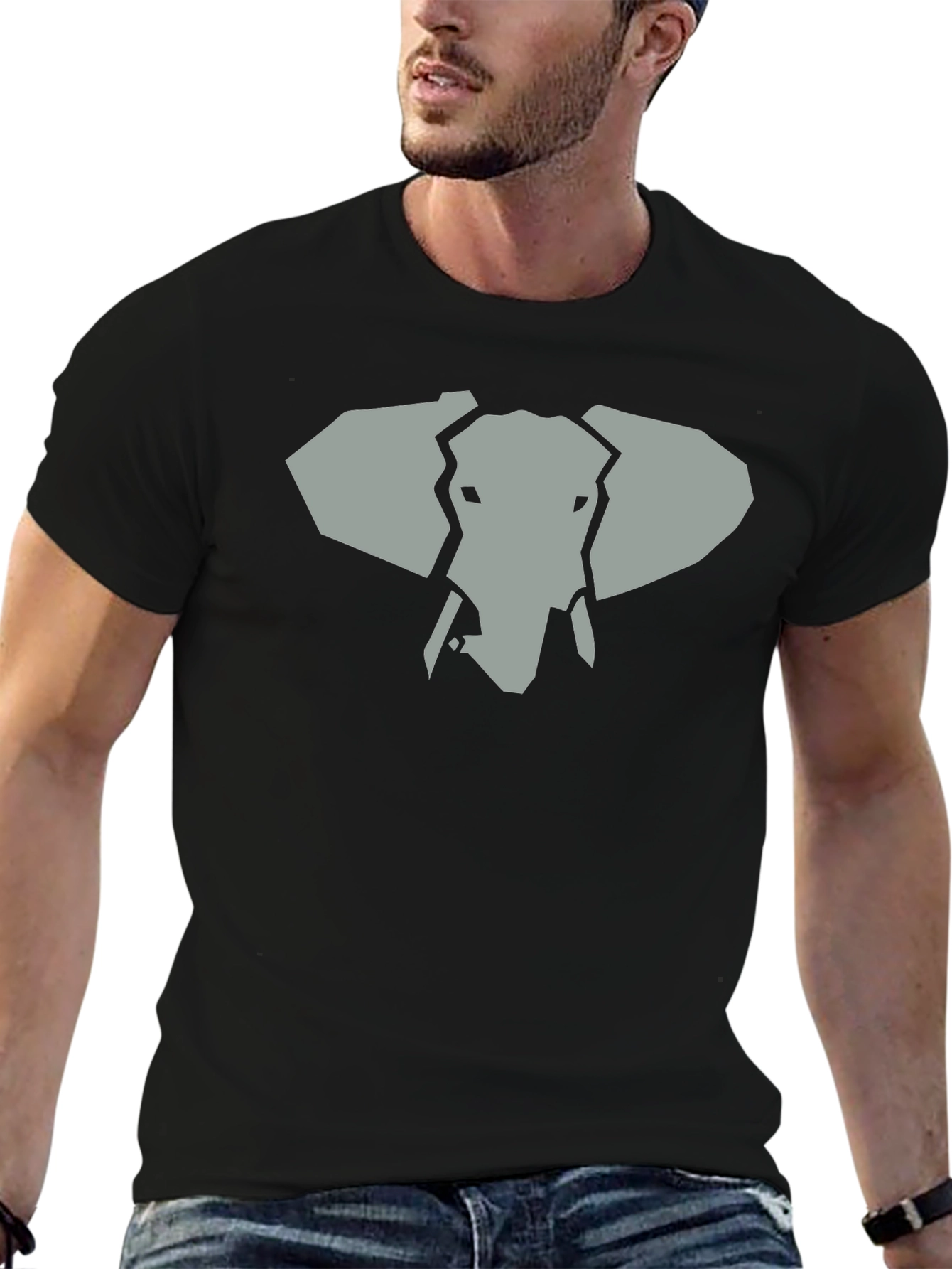 Geometric Elephant Graphic Tee - Black