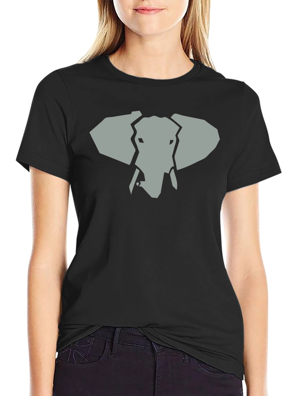 Geometric Elephant Graphic Tee - Black