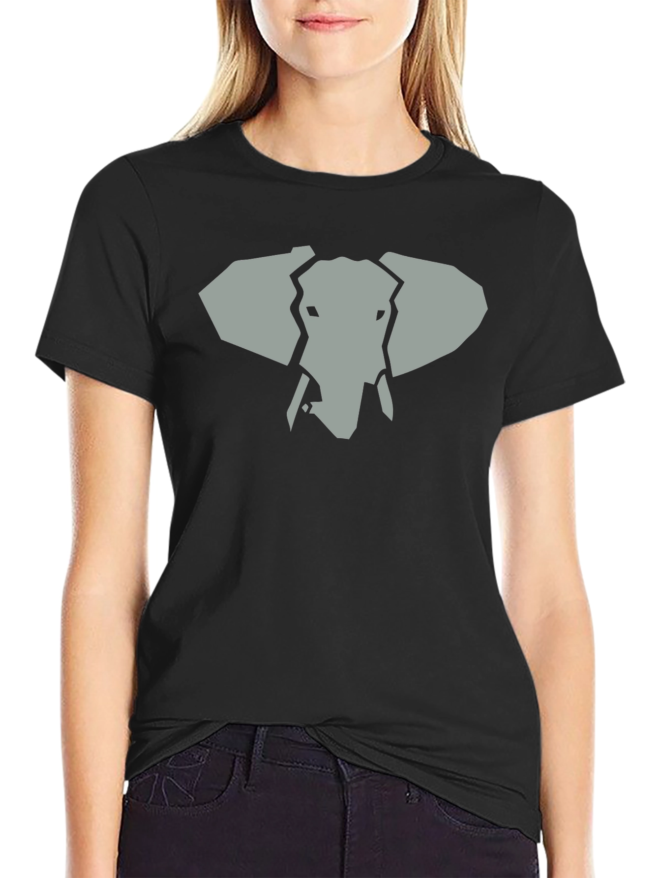 Geometric Elephant Graphic Tee - Black