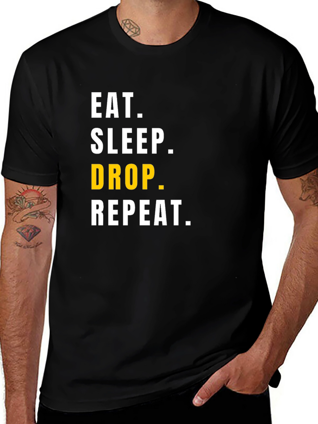 Eat Sleep Drop Repeat Mens Black Graphic Tee