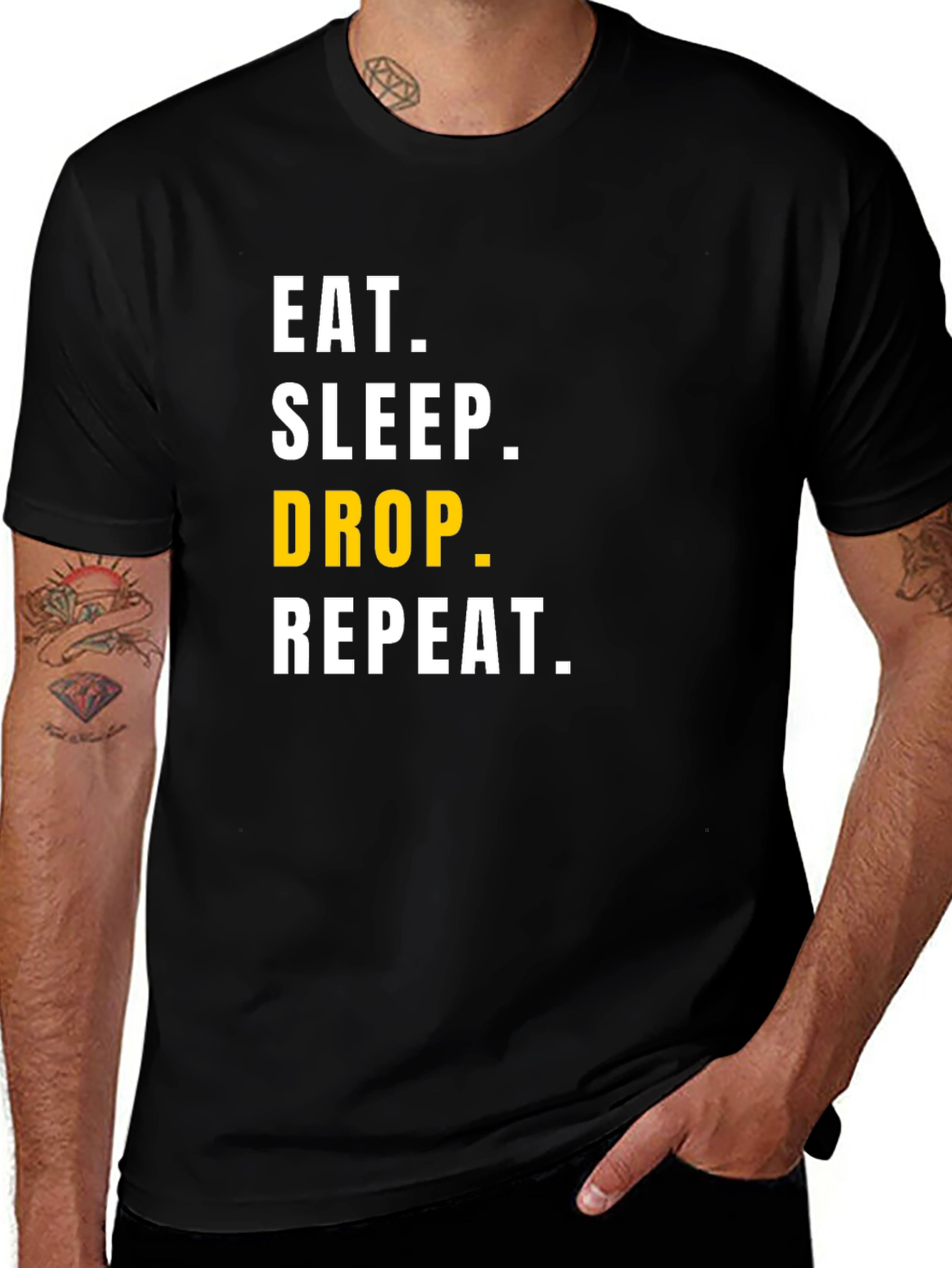 Eat Sleep Drop Repeat Mens Black Graphic Tee