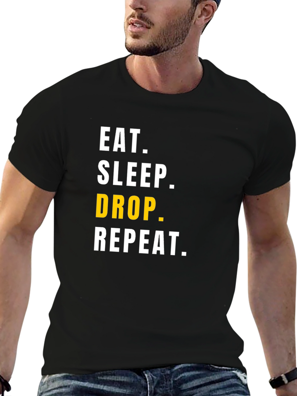 Eat Sleep Drop Repeat Mens Black Graphic Tee