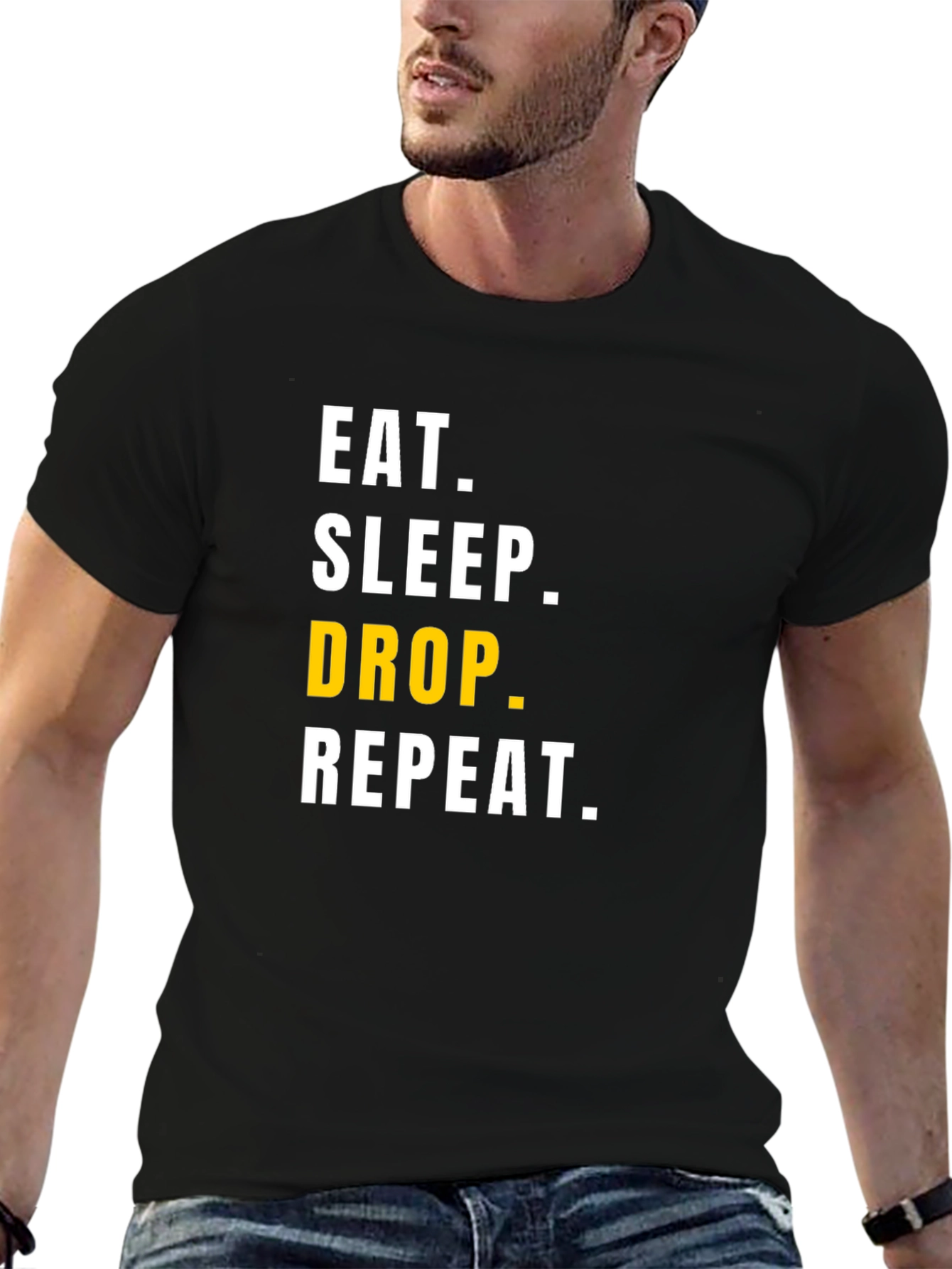 Eat Sleep Drop Repeat Mens Black Graphic Tee