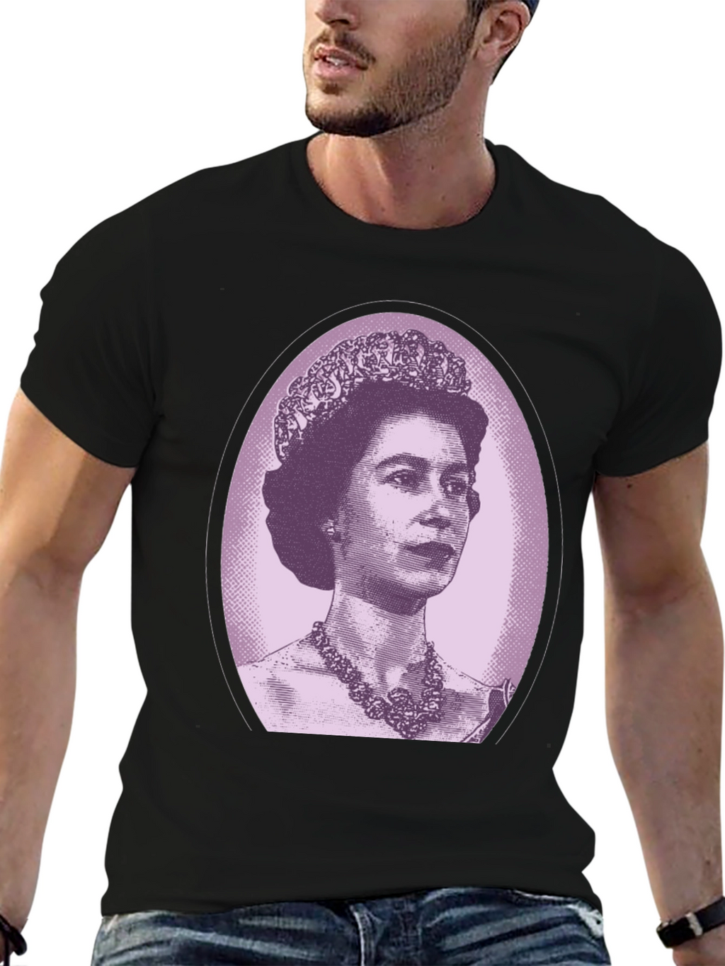 Queen Elizabeth Portrait Graphic Tee - Black