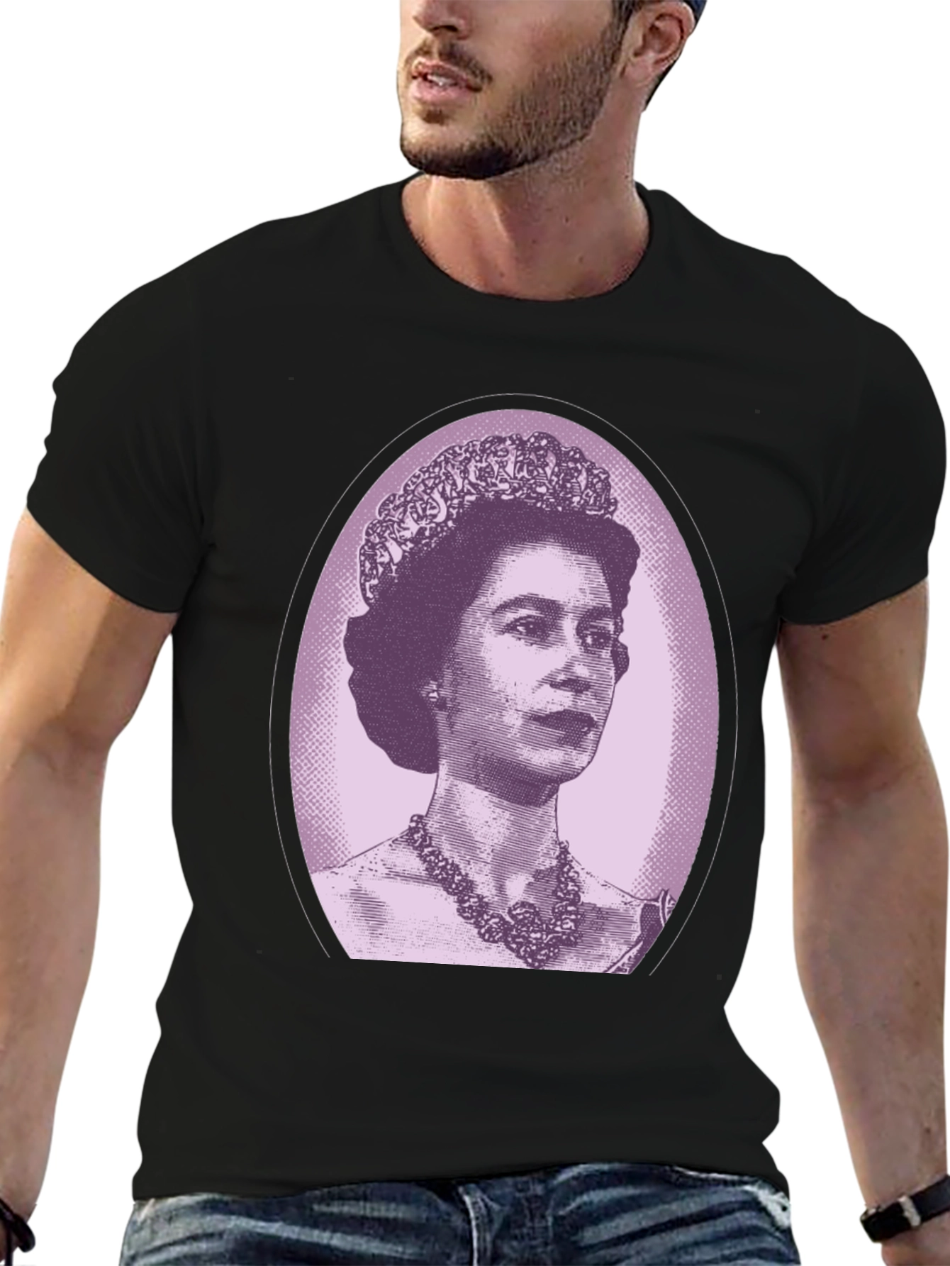 Queen Elizabeth Portrait Graphic Tee - Black
