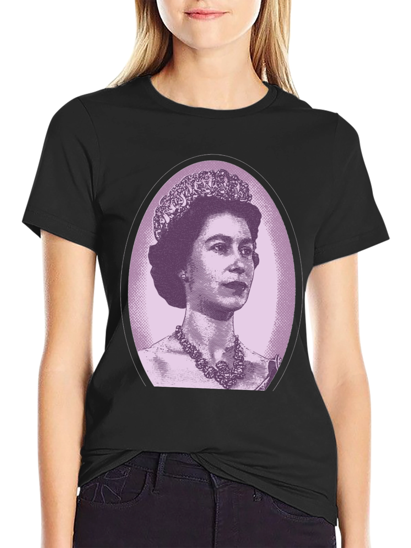 Queen Elizabeth Portrait Graphic Tee - Black