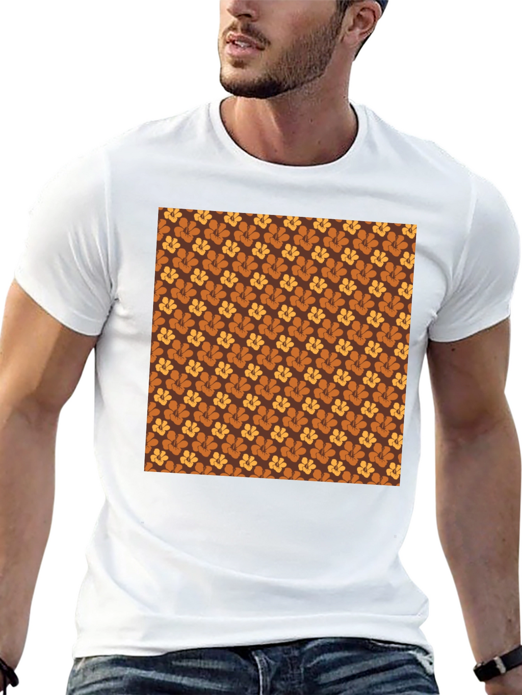 Retro Floral Pattern Black T-Shirt