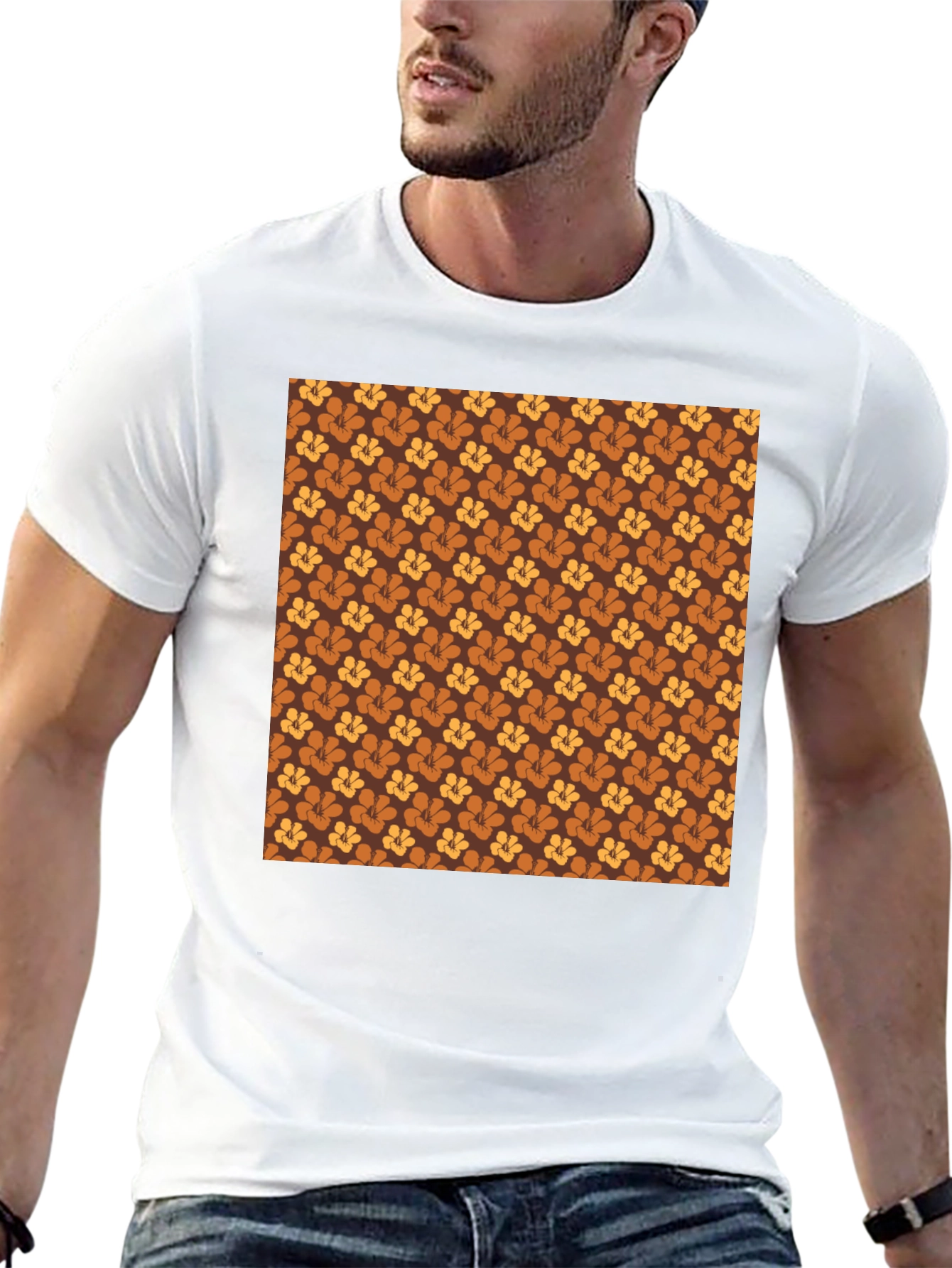 Retro Floral Pattern Black T-Shirt