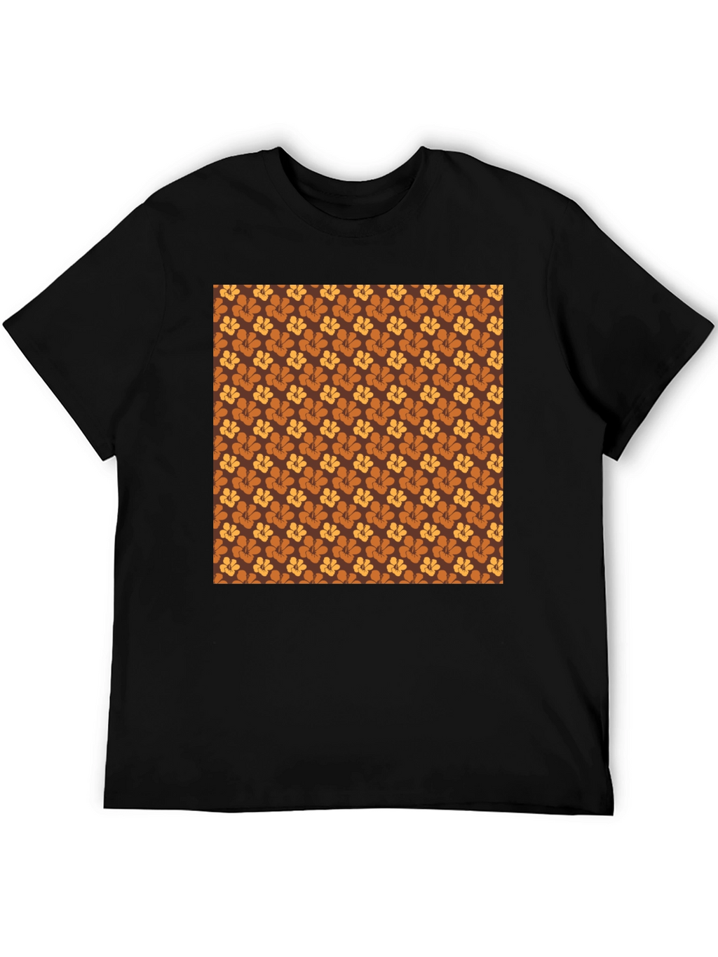 Retro Floral Pattern Black T-Shirt