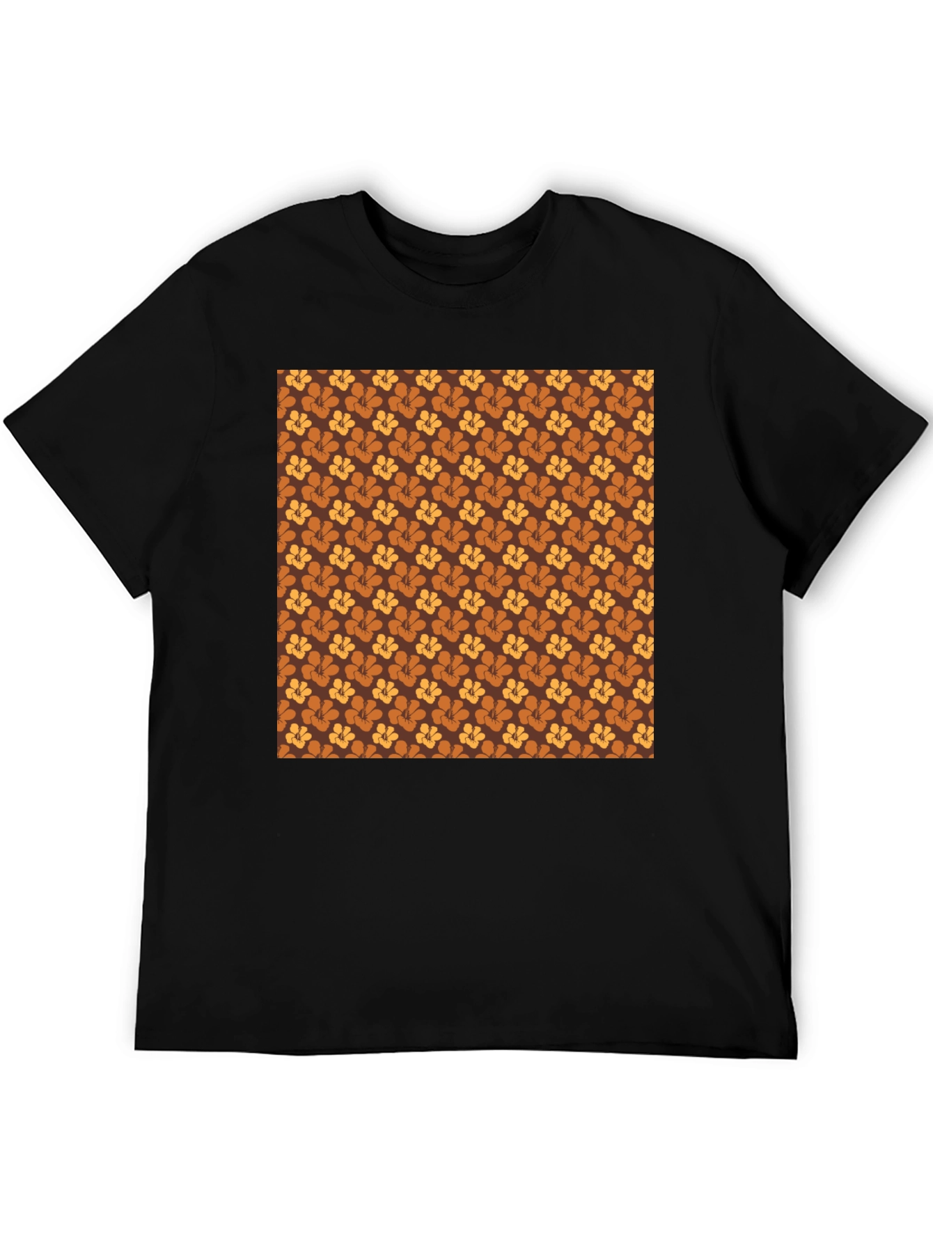 Retro Floral Pattern Black T-Shirt