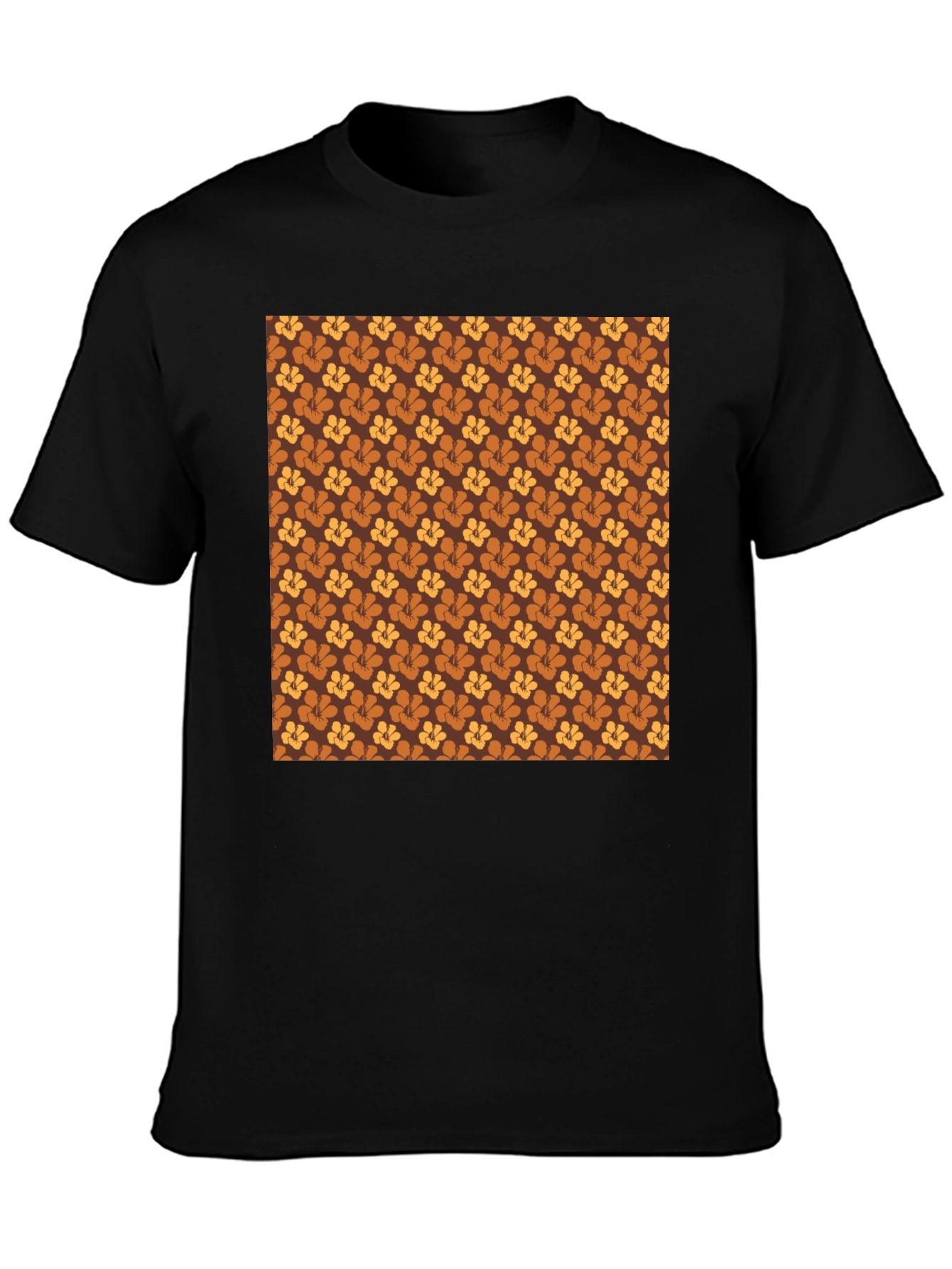 Retro Floral Pattern Black T-Shirt