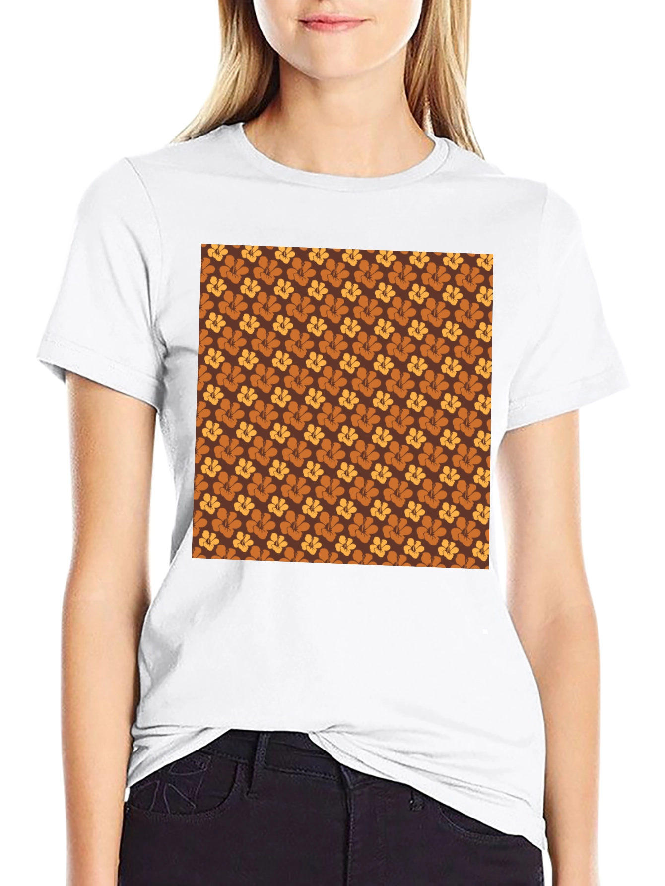 Retro Floral Pattern Black T-Shirt