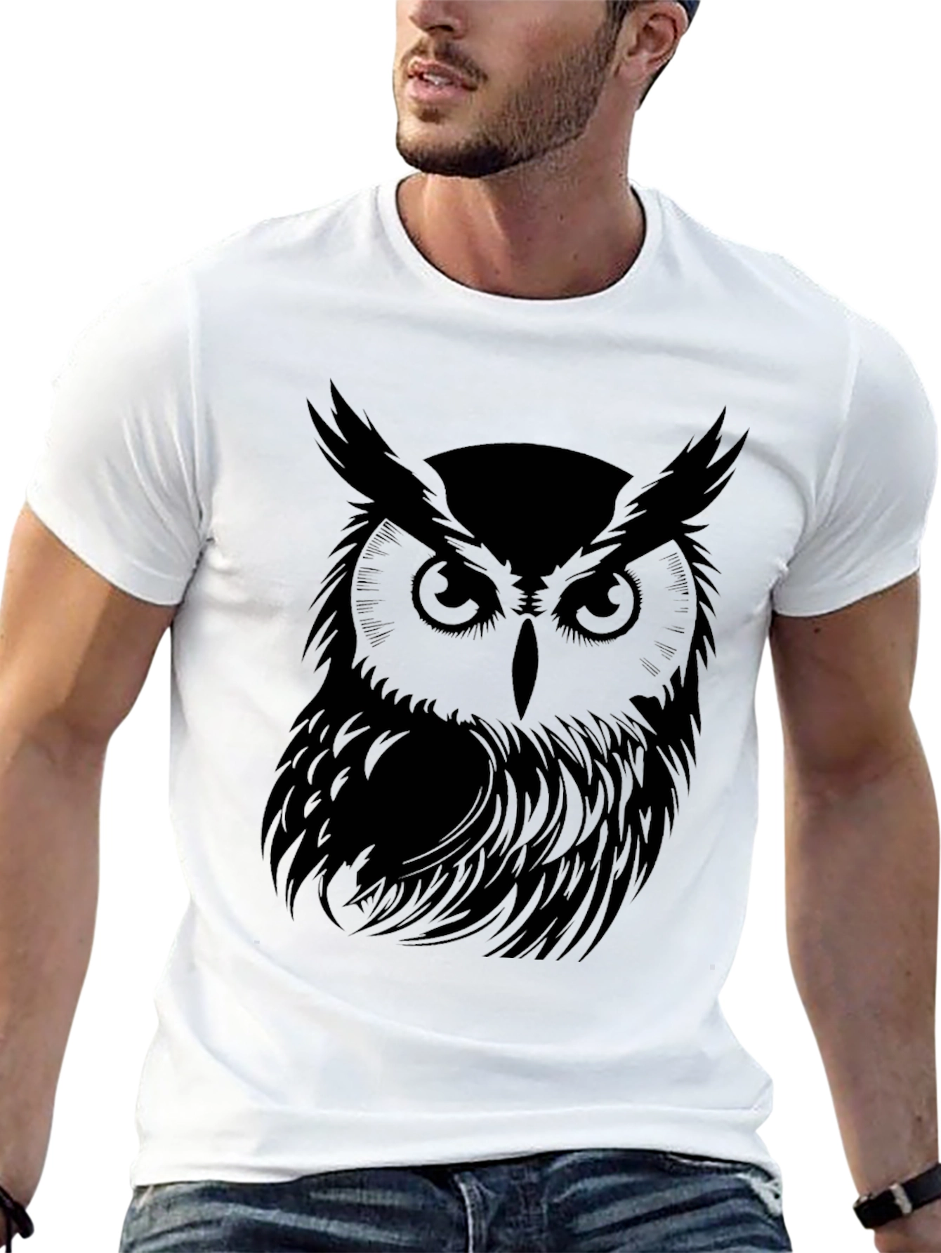 Mens Black Owl Graphic T-Shirt