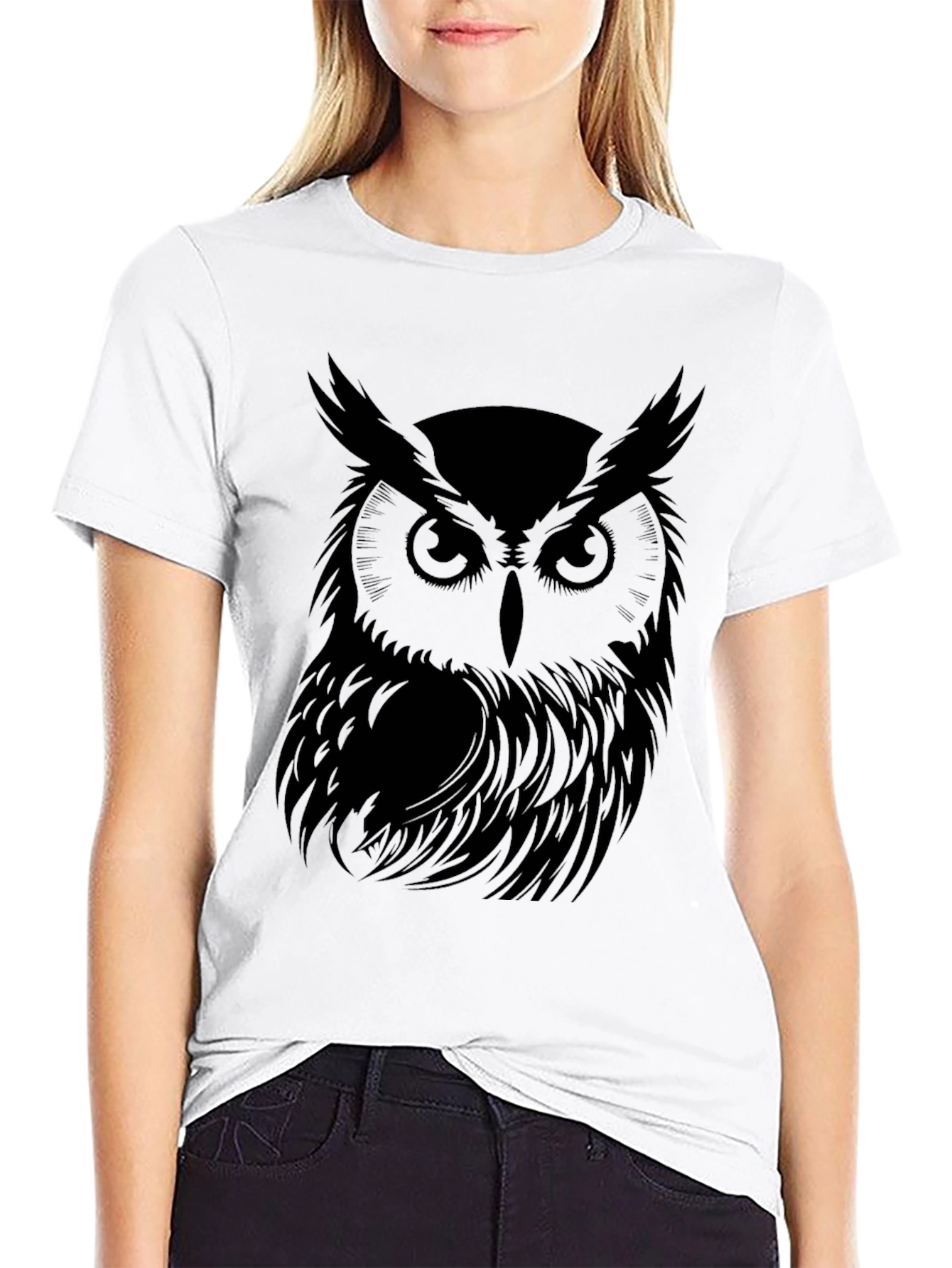 Mens Black Owl Graphic T-Shirt