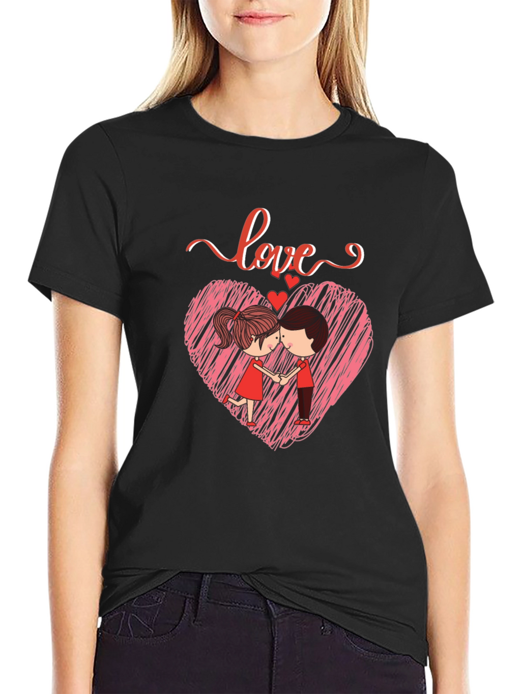 Love Heart Couple Graphic Print T-Shirt