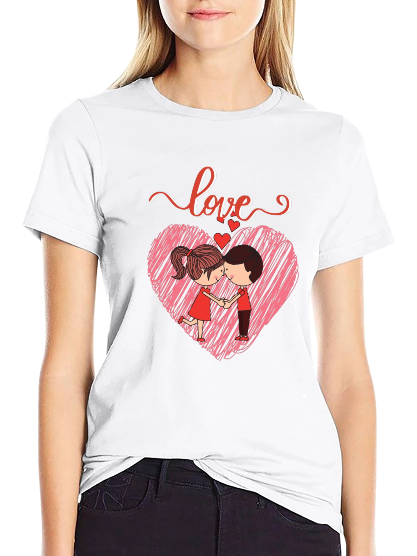 Love Heart Couple Graphic Print T-Shirt