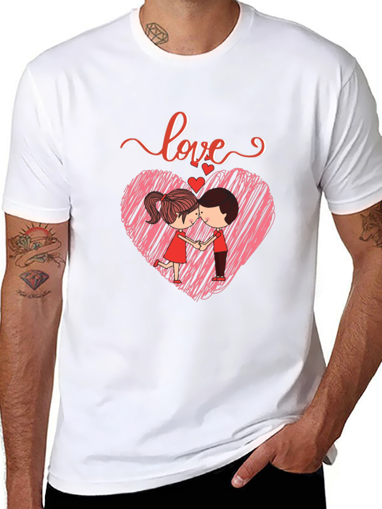 Love Heart Couple Graphic Print T-Shirt