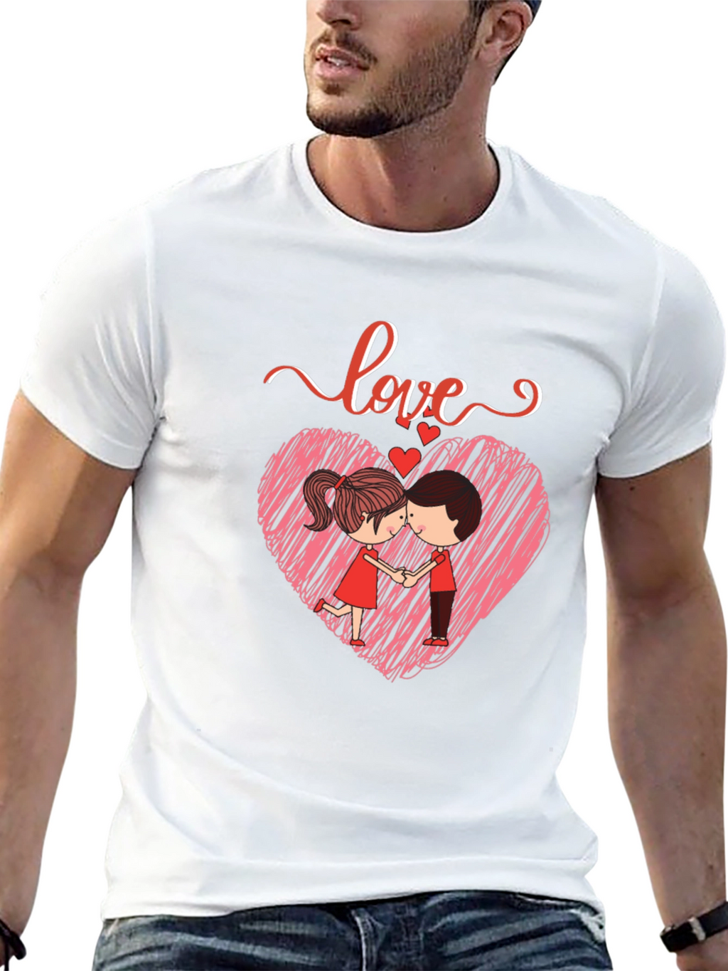 Love Heart Couple Graphic Print T-Shirt