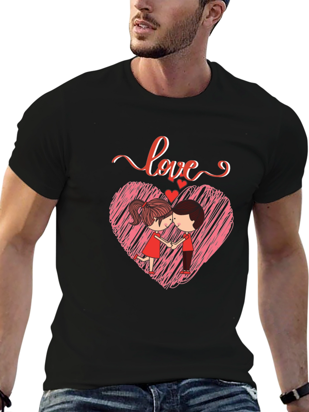 Love Heart Couple Graphic Print T-Shirt