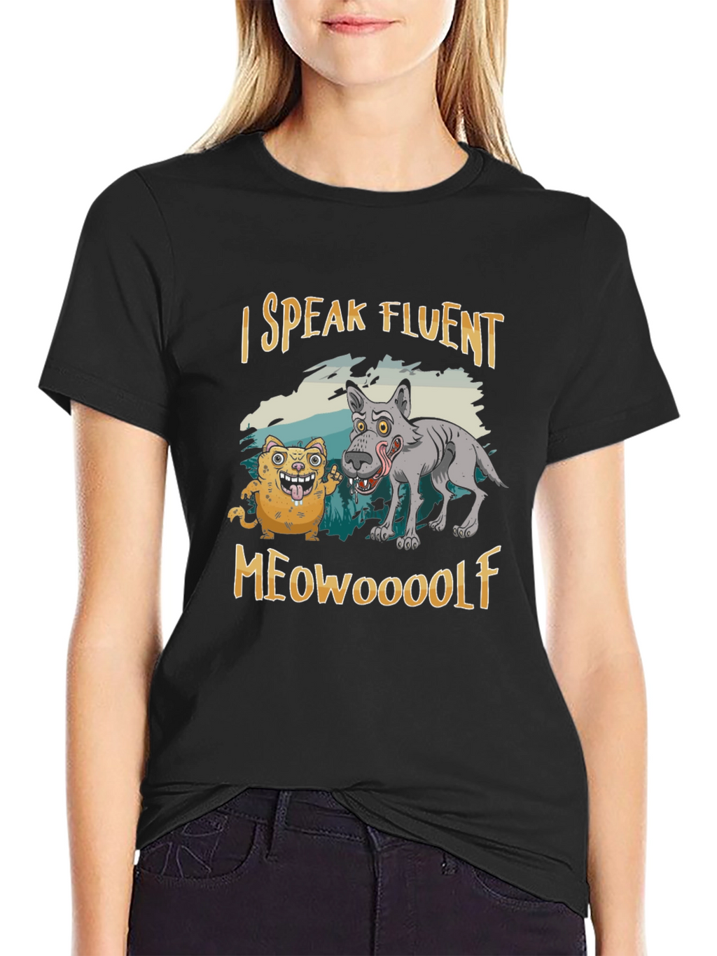I Speak Fluent Meowooolf Funny Novelty T-Shirt