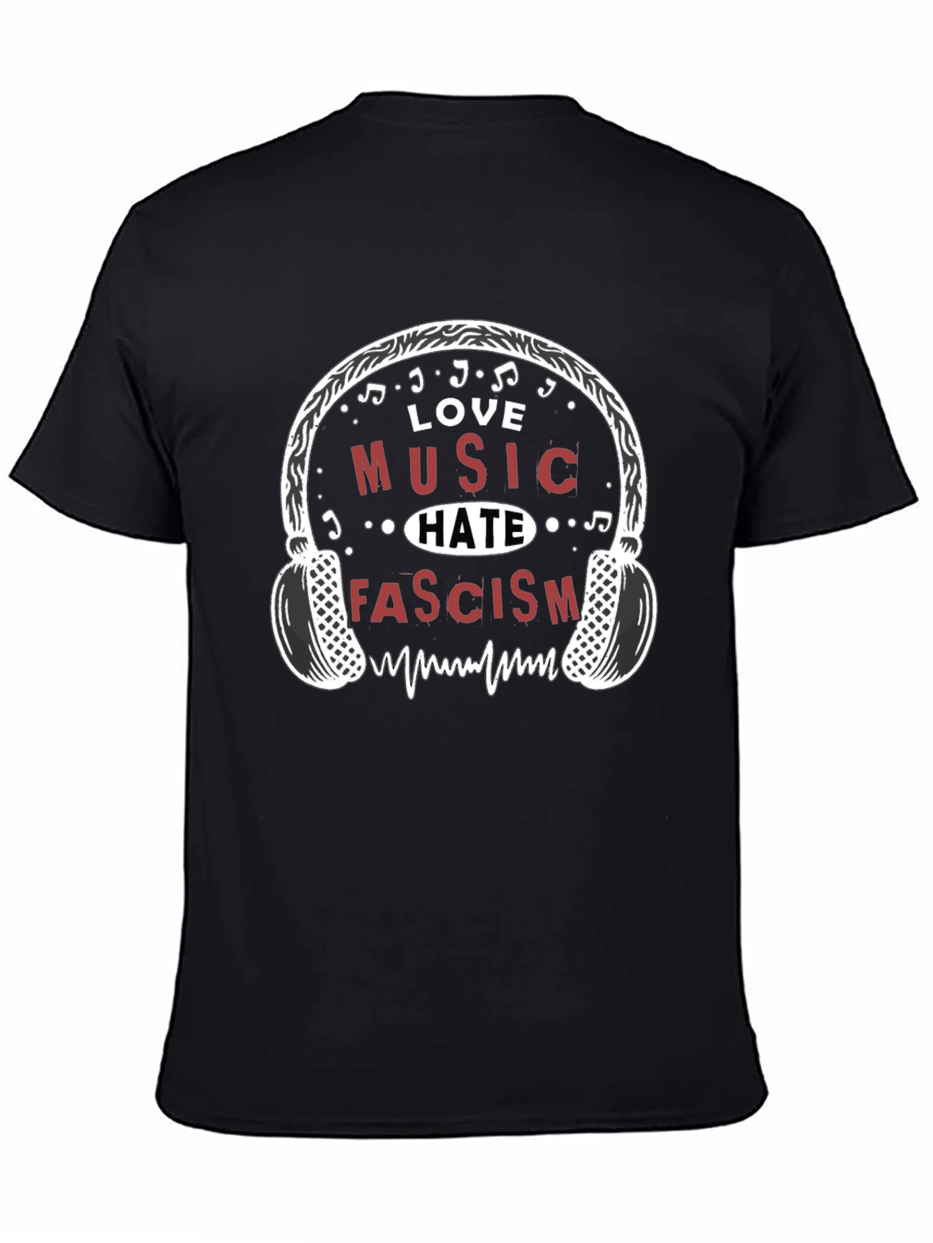 Love Music Hate Fascism Graphic Tee - Black Cotton T-Shirt