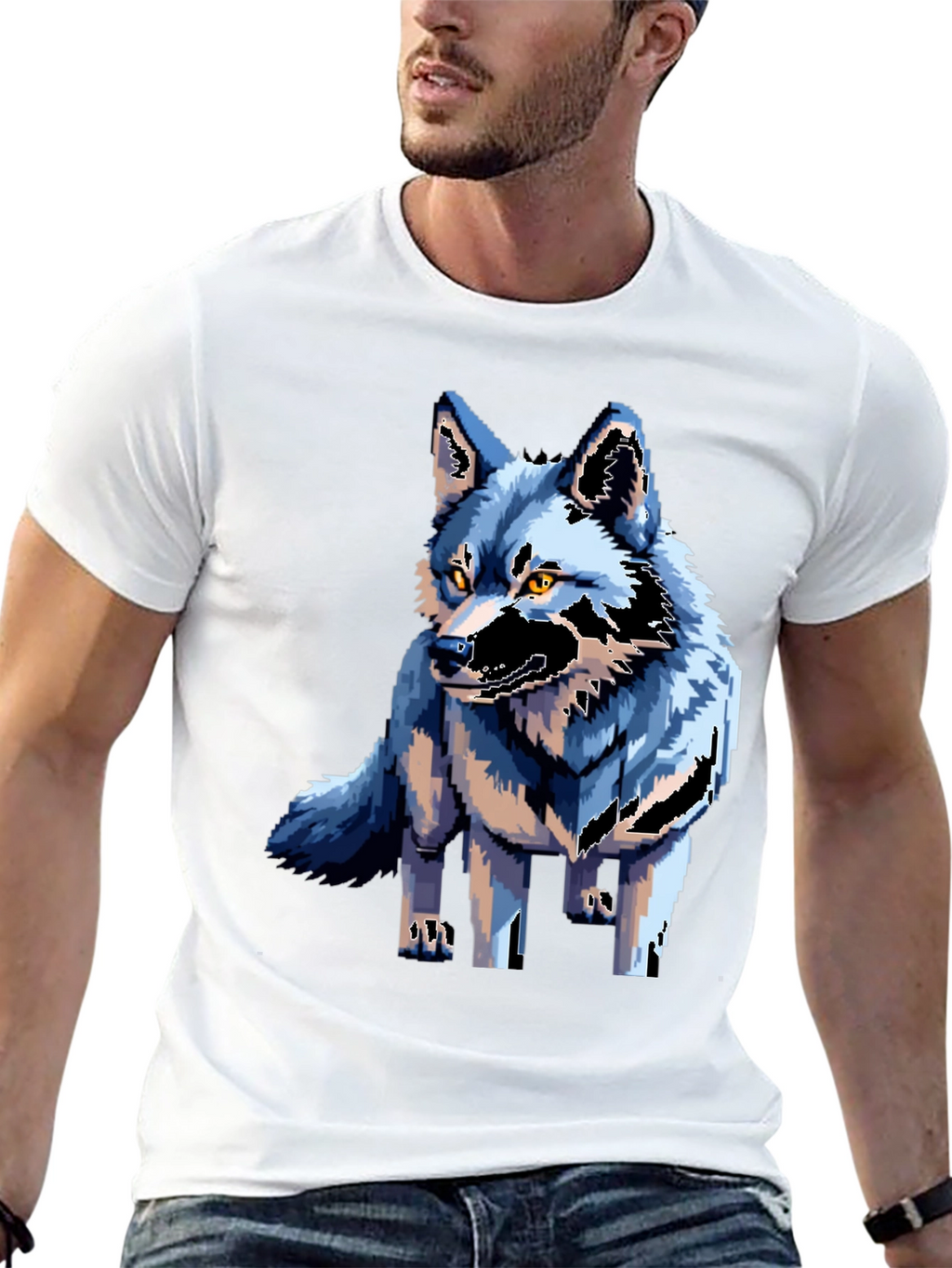 Pixel Art Wolf Graphic Tee - Black