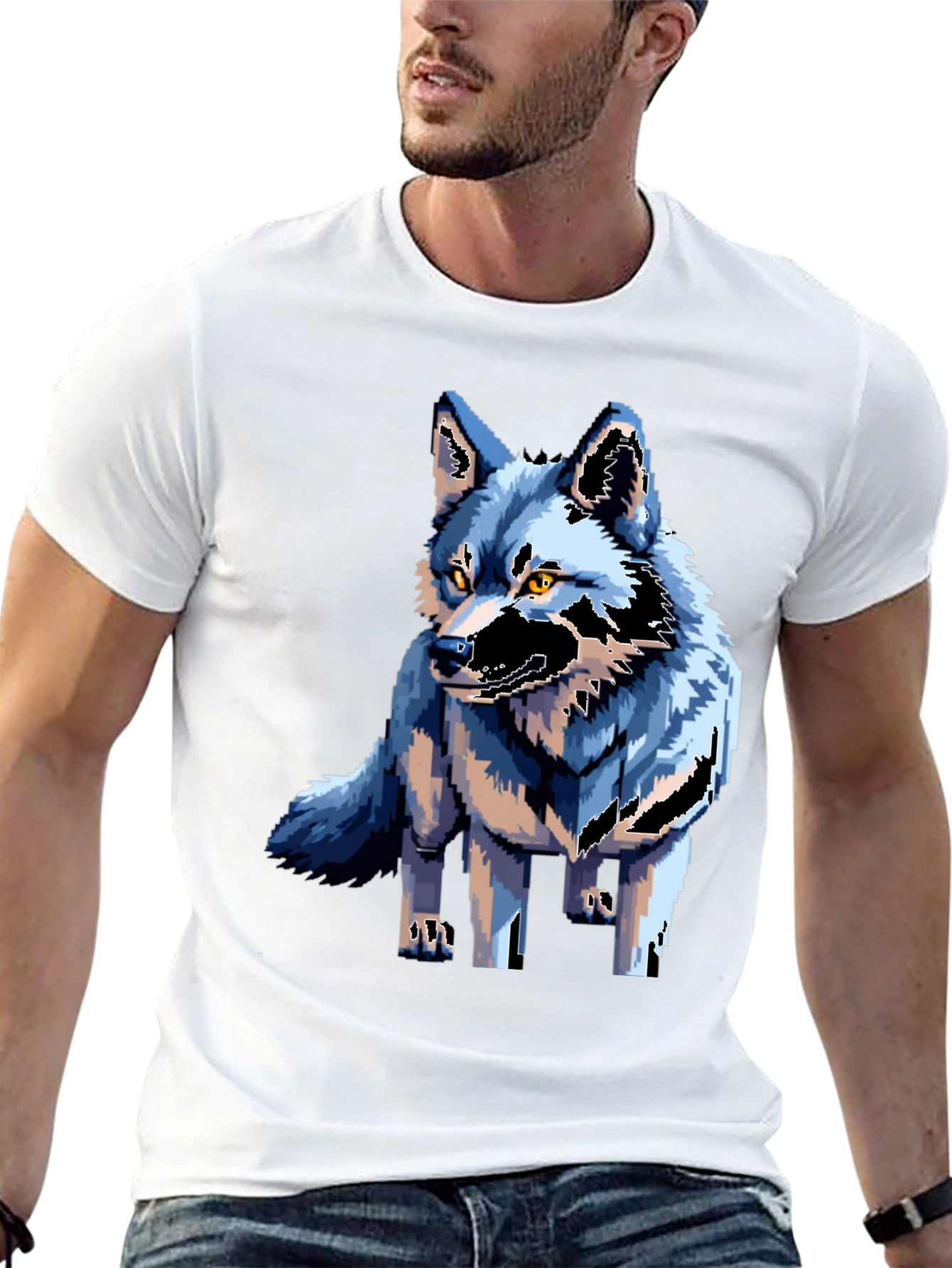 Pixel Art Wolf Graphic Tee - Black