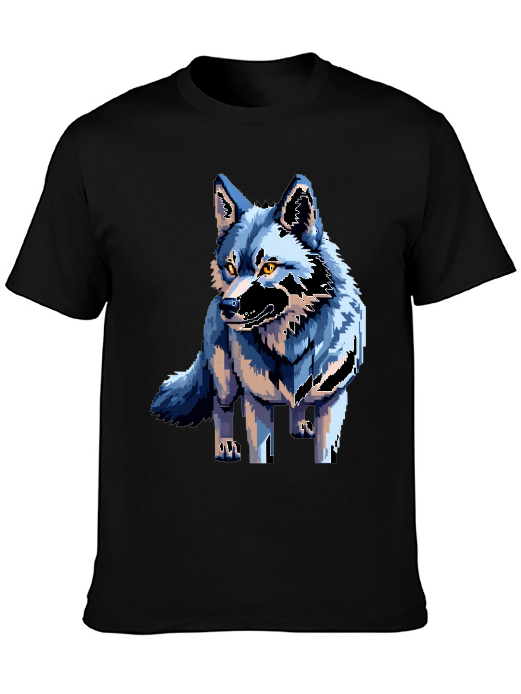 Pixel Art Wolf Graphic Tee - Black