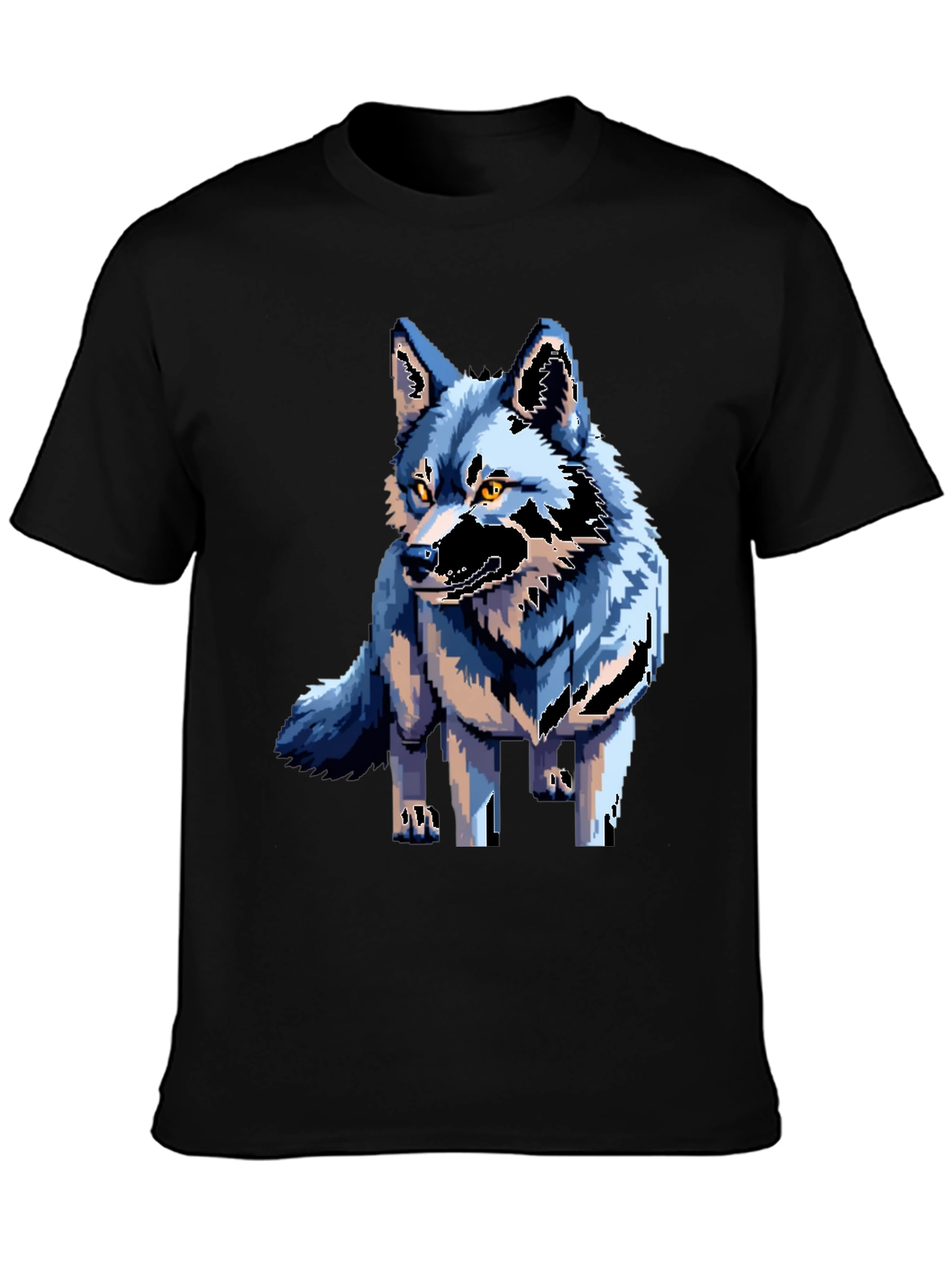 Pixel Art Wolf Graphic Tee - Black