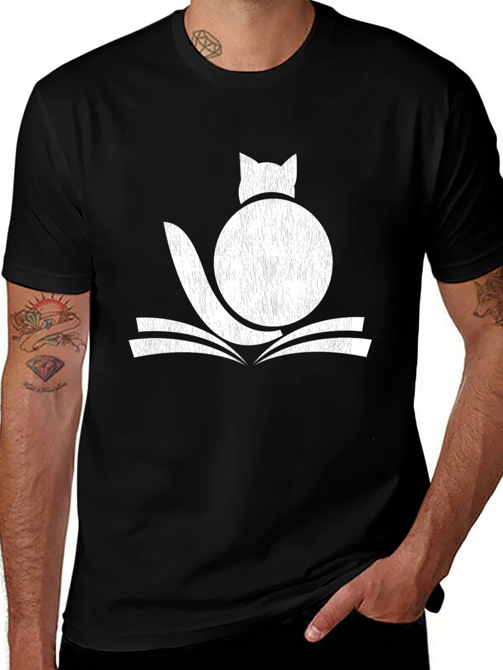 Cat on Book Graphic Tee - Black
