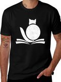 Cat on Book Graphic Tee - Black