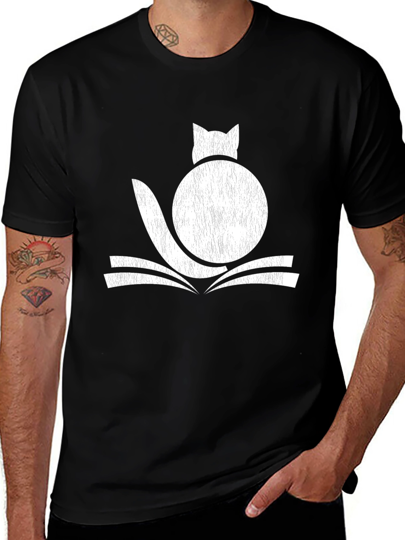 Cat on Book Graphic Tee - Black