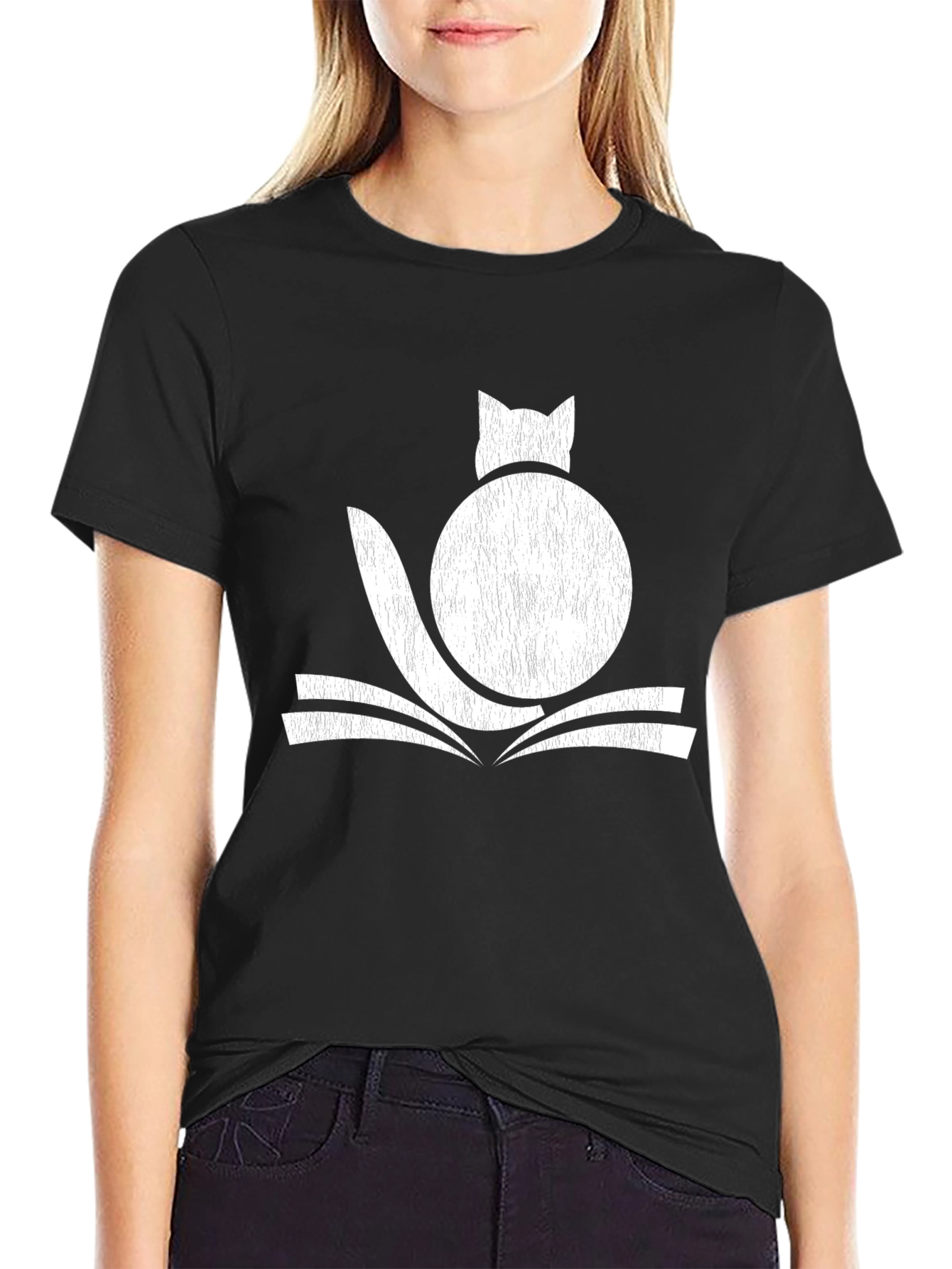 Cat on Book Graphic Tee - Black
