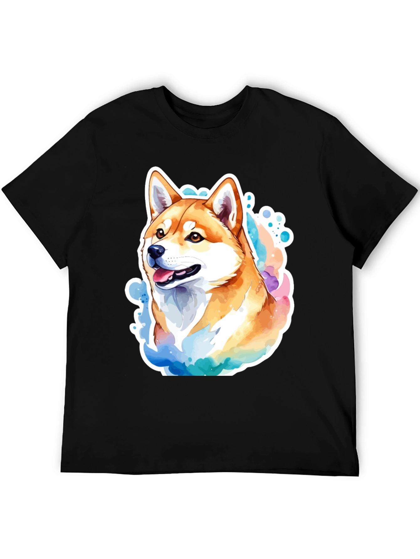 Shiba Inu Watercolor Graphic Black T-Shirt