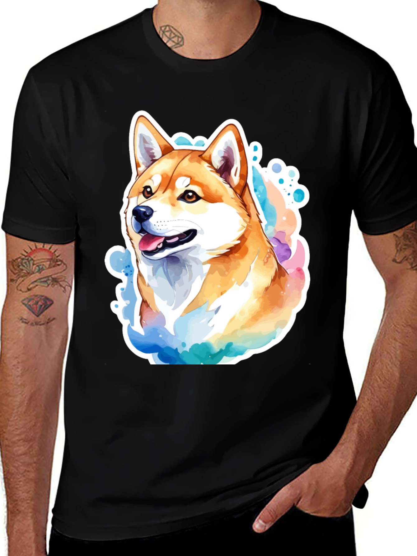 Shiba Inu Watercolor Graphic Black T-Shirt