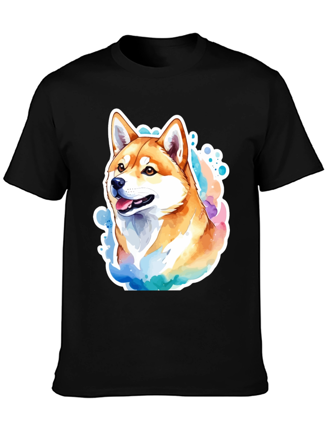 Shiba Inu Watercolor Graphic Black T-Shirt