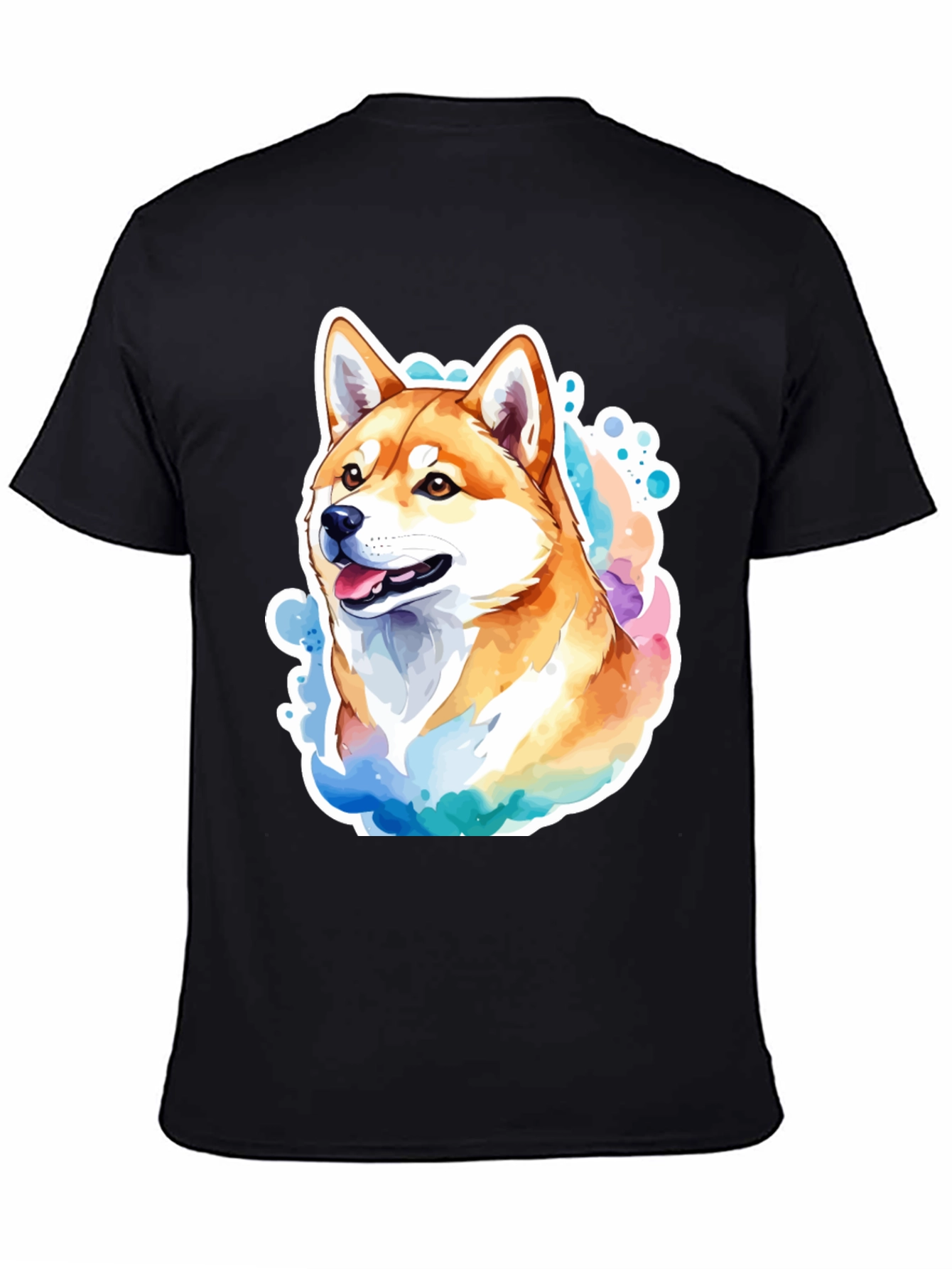 Shiba Inu Watercolor Graphic Black T-Shirt